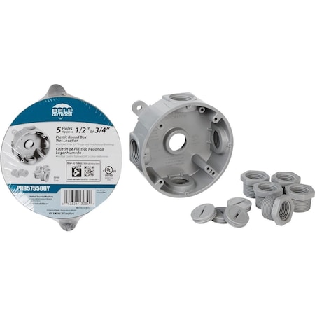 Bell Electrical Box, 13.5 cu in, Outlet Box Type, 1 Gang, PVC, Round Shape PRB57550GY